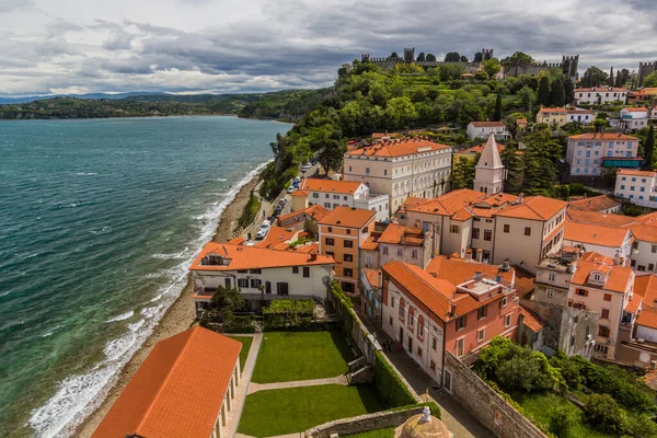 Vista Aérea Ciudad Piran Eslovenia —  Fotos de Stock