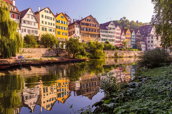 Houses Reflecting Neckar River Tubingen Germany — Stock Photo, Image