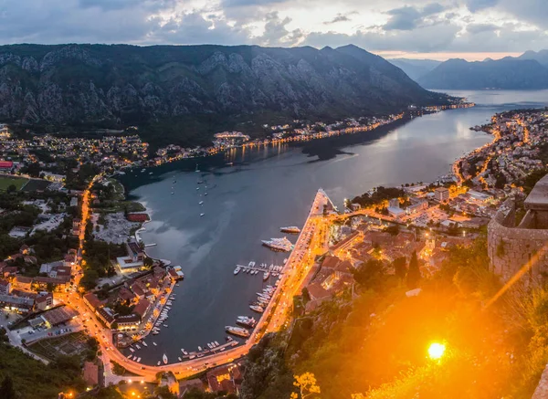 Vista Aérea Atardecer Kotor Bahía Kotor Montenegro —  Fotos de Stock