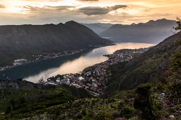 Vista Sul Tramonto Della Baia Kotor Montenegro — Foto Stock