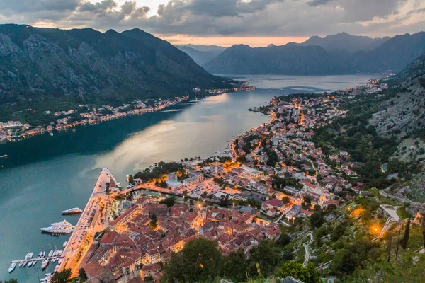 Vista Aérea Atardecer Kotor Bahía Kotor Montenegro — Foto de Stock