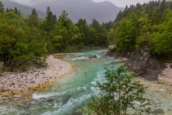 Řeka Soca Vesnice Bovec Slovinsko — Stock fotografie