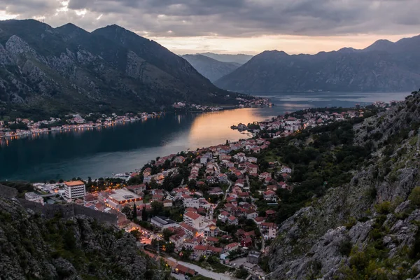 Tramonto Vista Aerea Del Quartiere Tabacina Kotor Baia Kotor Montenegro — Foto Stock