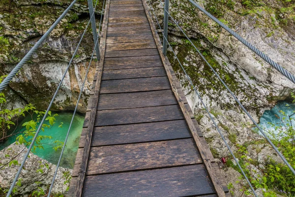 Висячий Мост Через Реку Соча Возле Деревни Бовец Словения — стоковое фото