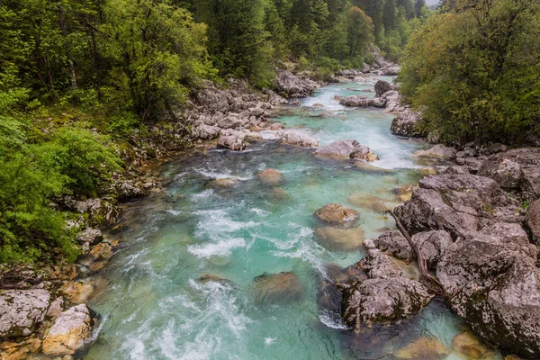 Řeka Soca Vesnice Bovec Slovinsko — Stock fotografie