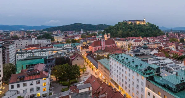 Večerní Panorama Lublaně Slovinsko — Stock fotografie