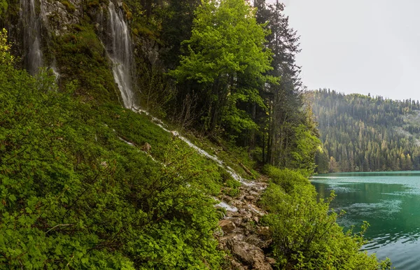 Cascade Sentier Randonnée Autour Lac Crno Jezero Dans Les Montagnes — Photo