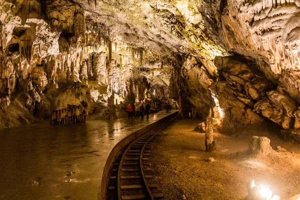 Postojna Slovénie Mai 2019 Arrêt Train Touristique Souterrain Dans Grotte — Photo