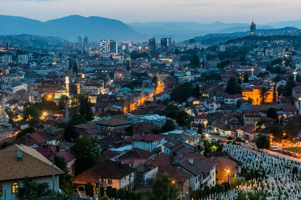 Večerní Letecký Pohled Sarajevo Bosna Hercegovina — Stock fotografie