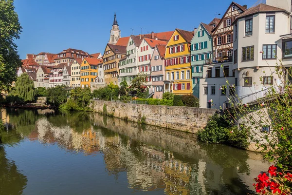 Domy Odrážející Řece Neckar Tubingenu Německo — Stock fotografie