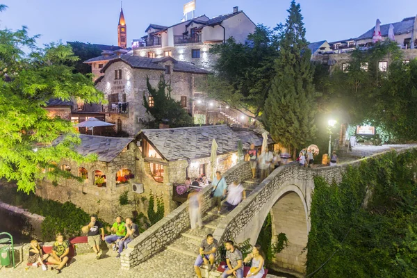 Mostar Bosnia Herzegovina Junio 2019 Vista Nocturna Del Puente Kriva —  Fotos de Stock