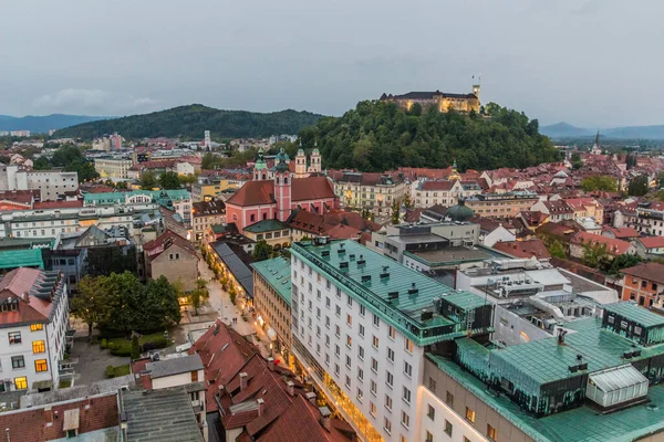 Večerní Letecký Pohled Lublaň Slovinsko — Stock fotografie