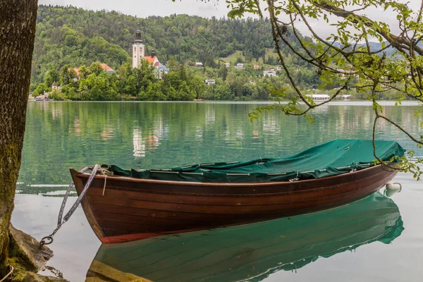 Barco Madera Lago Bled Eslovenia — Foto de Stock