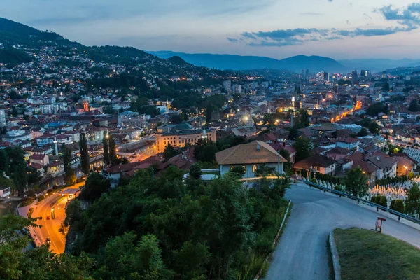 Vista Aerea Serale Sarajevo Bosnia Erzegovina — Foto Stock