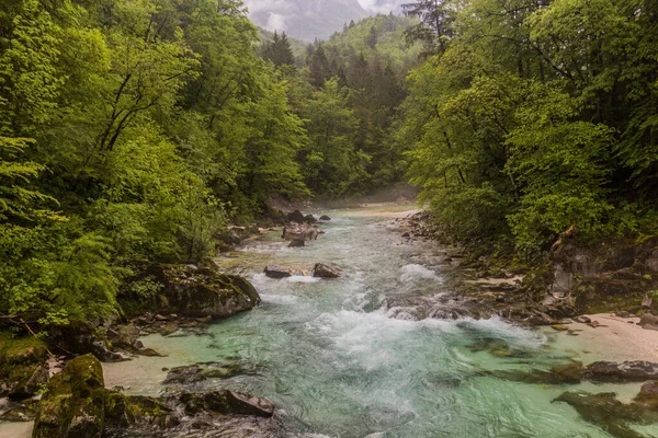 Řeka Soca Vesnice Bovec Slovinsko — Stock fotografie