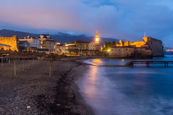 Vista Nocturna Casco Antiguo Budva Montenegro —  Fotos de Stock