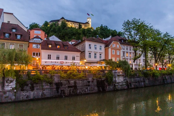 Ljubljana Slovenia Mayıs 2019 Riverside Evleri Ljubljana Kalesi Slovenya — Stok fotoğraf