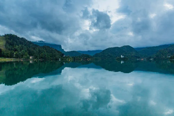 Vista Nocturna Del Lago Bled Eslovenia — Foto de Stock