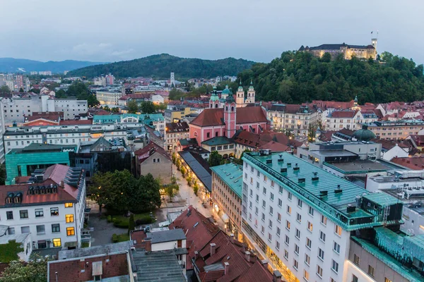 Večerní Letecký Pohled Lublaň Slovinsko — Stock fotografie