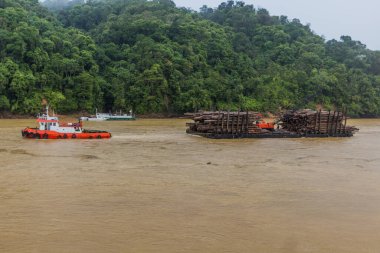 Kapit, Sarawak, Malezya 'daki Batang Rejang nehrinde odun taşıyan tekne.