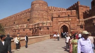 AGRA, Hindistan - 20 Şubat 2017: Agra Kalesi Amar Singh Kapısı, Uttar Pradesh Eyaleti, Hindistan