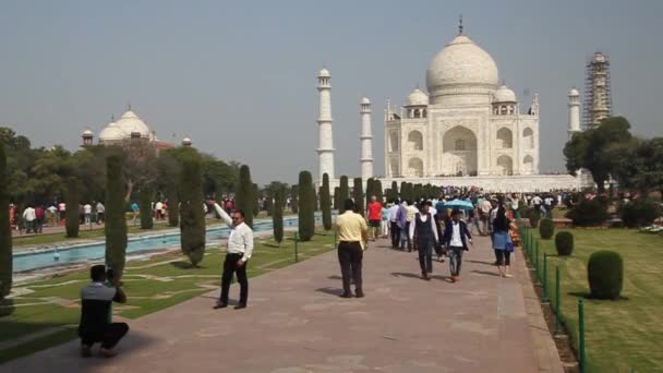 AGRA, INDIA - FEBRUARY 19, 2017: Туристи відвідують комплекс Тадж Махал в Агрі (Індія). — стокове відео