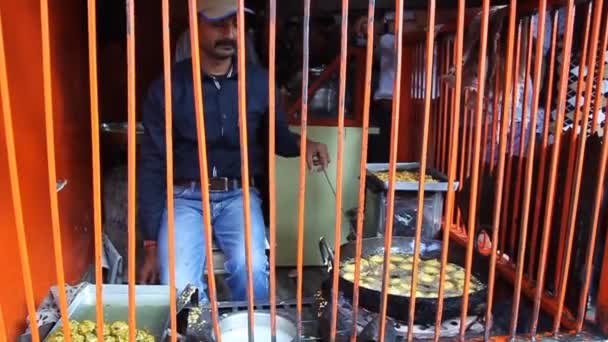 UDAIPUR, INDIA - LUTY 12, 2017: Przygotowywany jest paw wadzki - jedzenie uliczne w Udaipur, stan Rajasthan, Indie — Wideo stockowe
