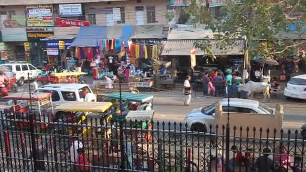 인도, 인도, 빈드 완 - 2017 년 2 월 18 일: 인도, 우타르프라데시 주, 빈터 다 반의한 거리의 교통 — 비디오