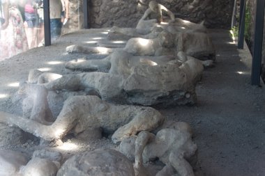 Alçı kurbanların Pompeii içinde kül kaplı