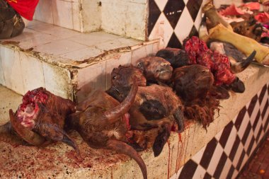 Keçi kafaları bir pazarında