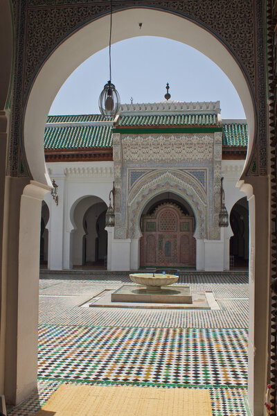 View of a mosque courtyard in Fez
