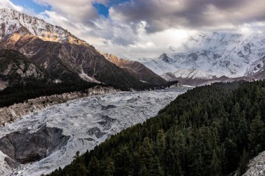 Pakistan 'ın Gilgit-Baltistan bölgesinde Nanga Parbat dağının altındaki Rakhiot buzulu