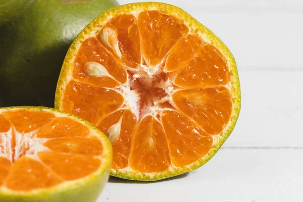 Naranja Sobre Fondo Blanco Madera Para Fruta Concepto Alimentación — Foto de Stock