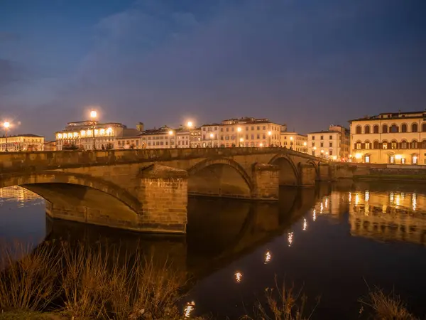 Italy Tuscany Florence Arno River Ponte Alla Carraia Night — Stock Photo, Image