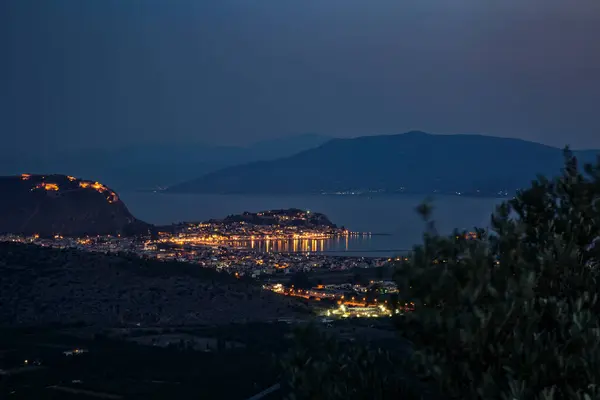 Greece Nafplio Townscape Palamidi Fortress Blue Hour — Stock Photo, Image