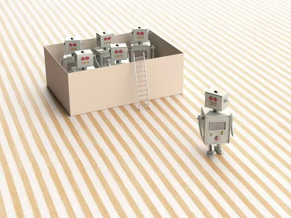 Візуалізація Іграшкові Роботи Втікають Коробки — стокове фото