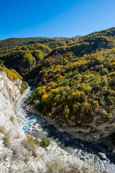 Rusland Kaukasus Tsjetsjenië Kaukasische Bergen Herfst Met Rivier Argun — Stockfoto