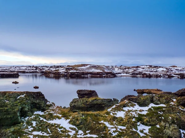 Islandia Jezioro Myvatn Zimą Wcześnie Rano — Zdjęcie stockowe