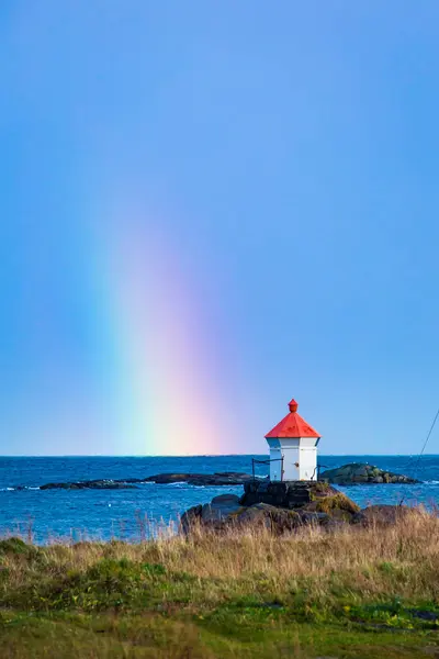 Norvège Îles Lofoten Eggum Arc Ciel Dessus Mer — Photo