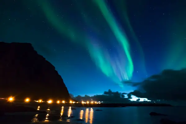 Norway Lofoten Islands Eggum Northern Lights — Stock Photo, Image