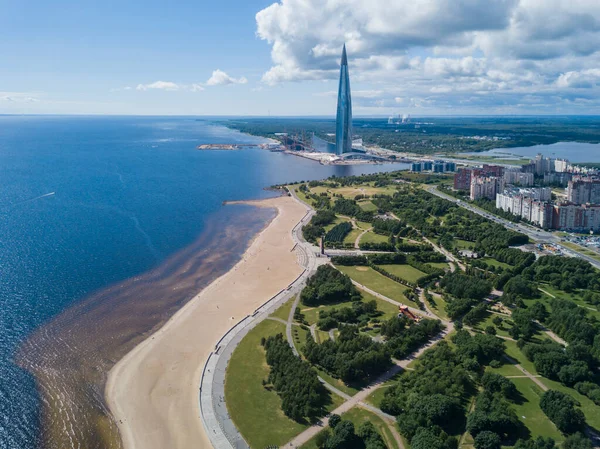 Vista Aérea Sobre Playa Centro Lakhta San Petersburgo Rusia — Foto de Stock