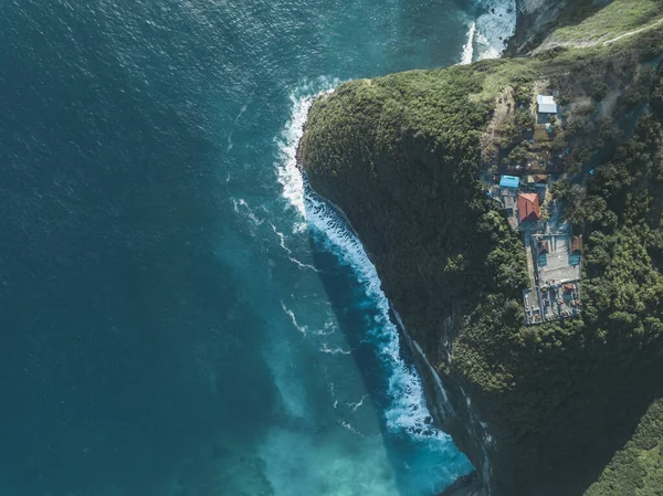 Widok Lotu Ptaka Balijską Świątynię Hinduską Obszar Kelingking Beach Wyspa — Zdjęcie stockowe