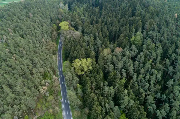 Veduta Aerea Della Strada Attraverso Foresta Franconia Baviera Germania — Foto Stock