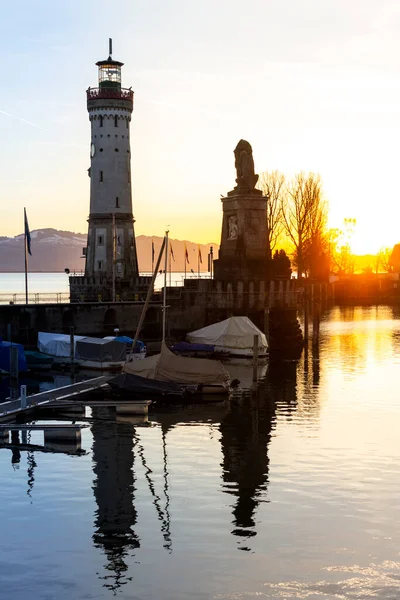 Hafen Bei Sonnenuntergang Lindau Bodensee Deutschland — Stockfoto