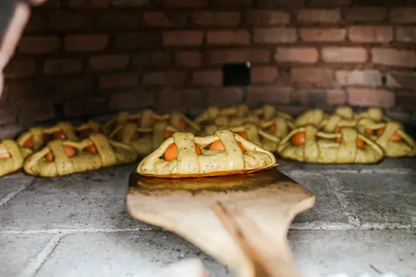Mona Pascua Közeli Felvétele Fatüzelésű Kályhában Lévő Pizzahámról — Stock Fotó