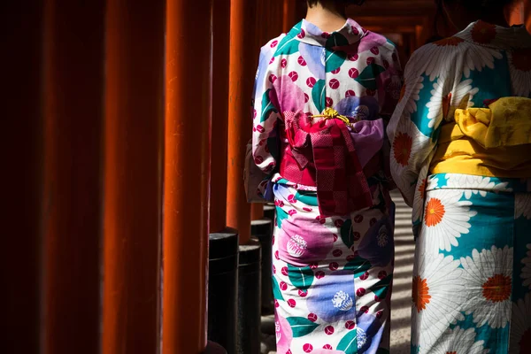 Японія Префектура Кіото Кіото Сіті Дві Жінки Барвистих Юкатах Йдуть — стокове фото