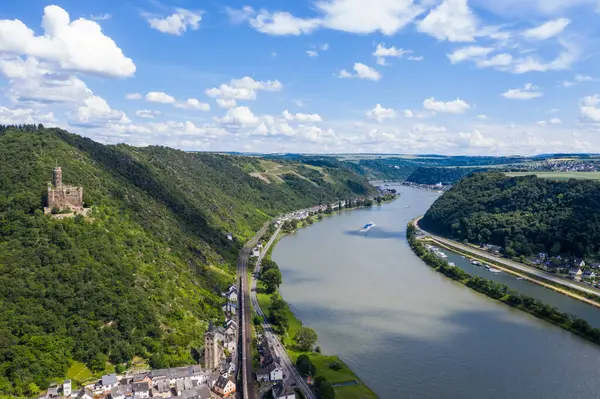 Aerial View Maus Castle Rhine River Wellmich Sky Germany — Stock Photo, Image