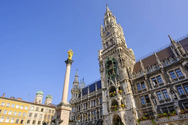 Germany Bavaria Upper Bavaria Munich New Town Hall Domes Frauenkirche — Stock Photo, Image