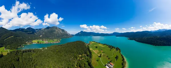 Alemanha Baviera Panorama Aéreo Lago Walchen Península Zwergern Verão — Fotografia de Stock