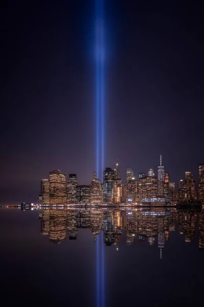 Stany Zjednoczone Nowy Jork Nowy Jork Manhattan Panorama Tribute Light — Zdjęcie stockowe